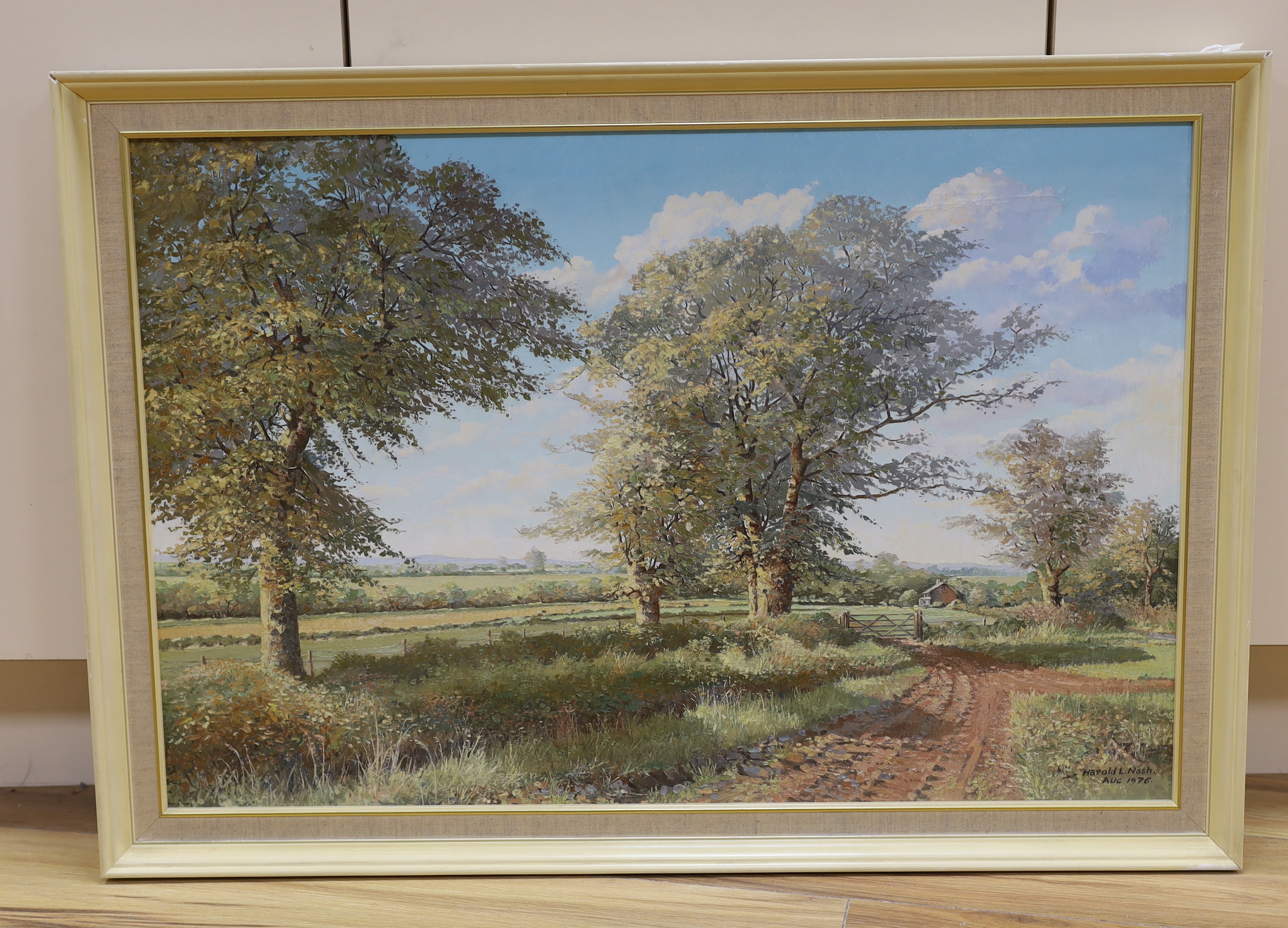 Harold Nash (20th. C), oil on canvas, Rural landscape with trees, signed and dated August 1976, 49 x 75cm